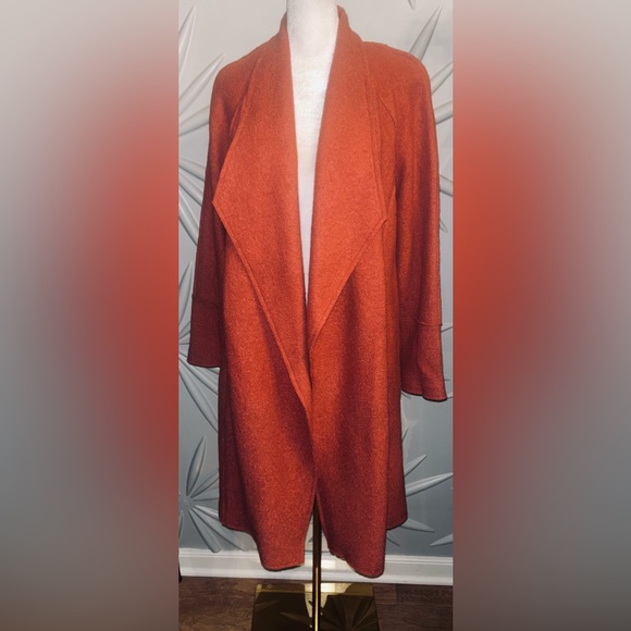 Tahari Jackets & Blazers - EUC Tahari SZ M burnt orange boiled wool open coat w/raw edge seams/bust 38”